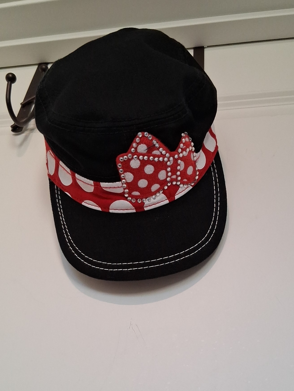 Disney Black Kids Cap with Red and White Polka Dot Bow